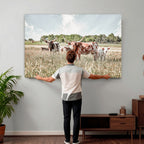 Texas Longhorn Cattle Wall Art Canvas Print, Western Ranch Landscape Decor
