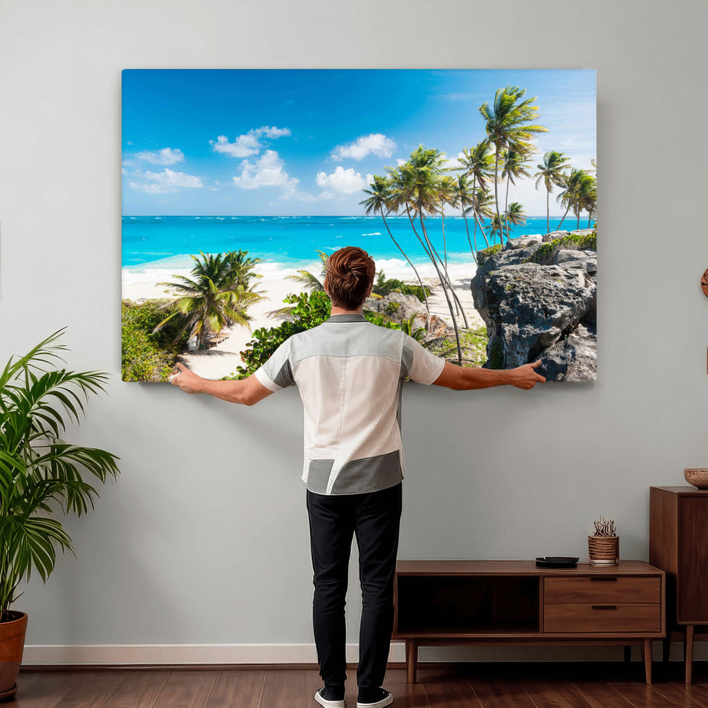 Tropical Beach Wall Art Canvas Print, Palm Tree Ocean Landscape Photography