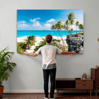 Tropical Beach Wall Art Canvas Print, Palm Tree Ocean Landscape Photography