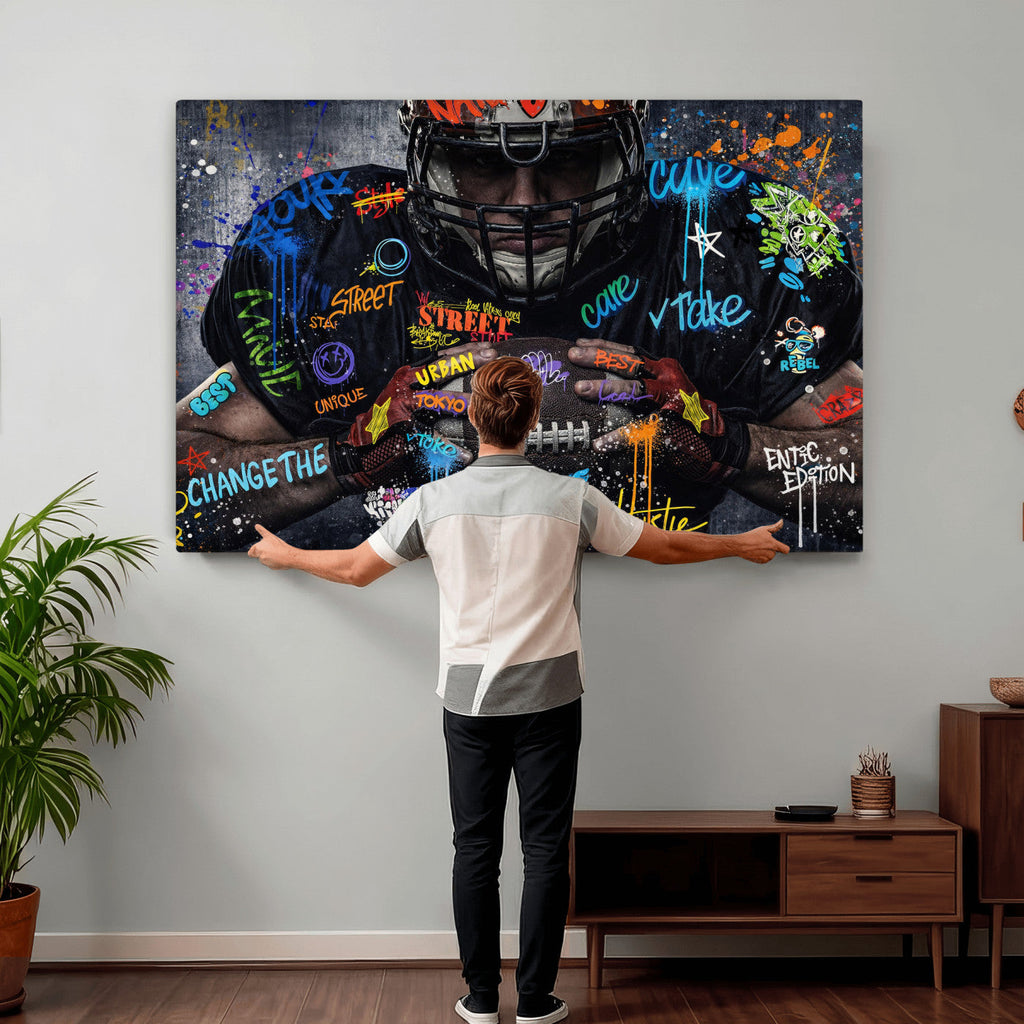 Graffiti American Football Player Street Art Wall Art Canvas Print