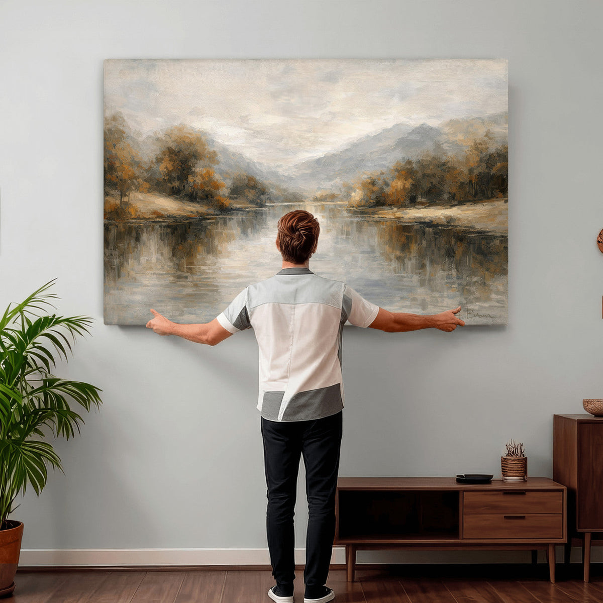 Neutral Abstract River Landscape Wall Art Canvas Print