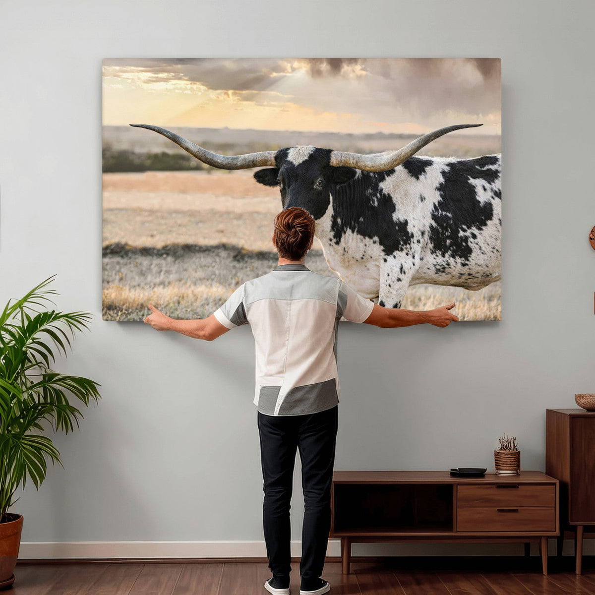 Texas Longhorn Bull Rustic Wall Art Canvas Print