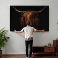 Highland Cow Wall Art Canvas Print | Moody Dark Rustic Farmhouse Portrait