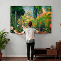 Gustav Klimt Boho Mountain Landscape Large Wall Art, Gold Sun and Flowers Print