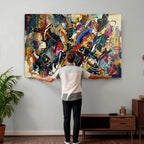 Geometric Abstract Wall Art Canvas Print, Orange Blue