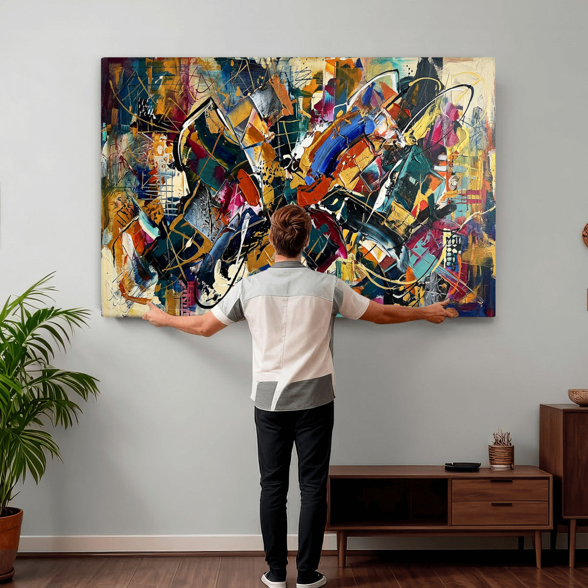 Geometric Abstract Wall Art Canvas Print, Orange Blue