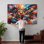 Geometric Abstract Wall Art Canvas Print, Orange Blue