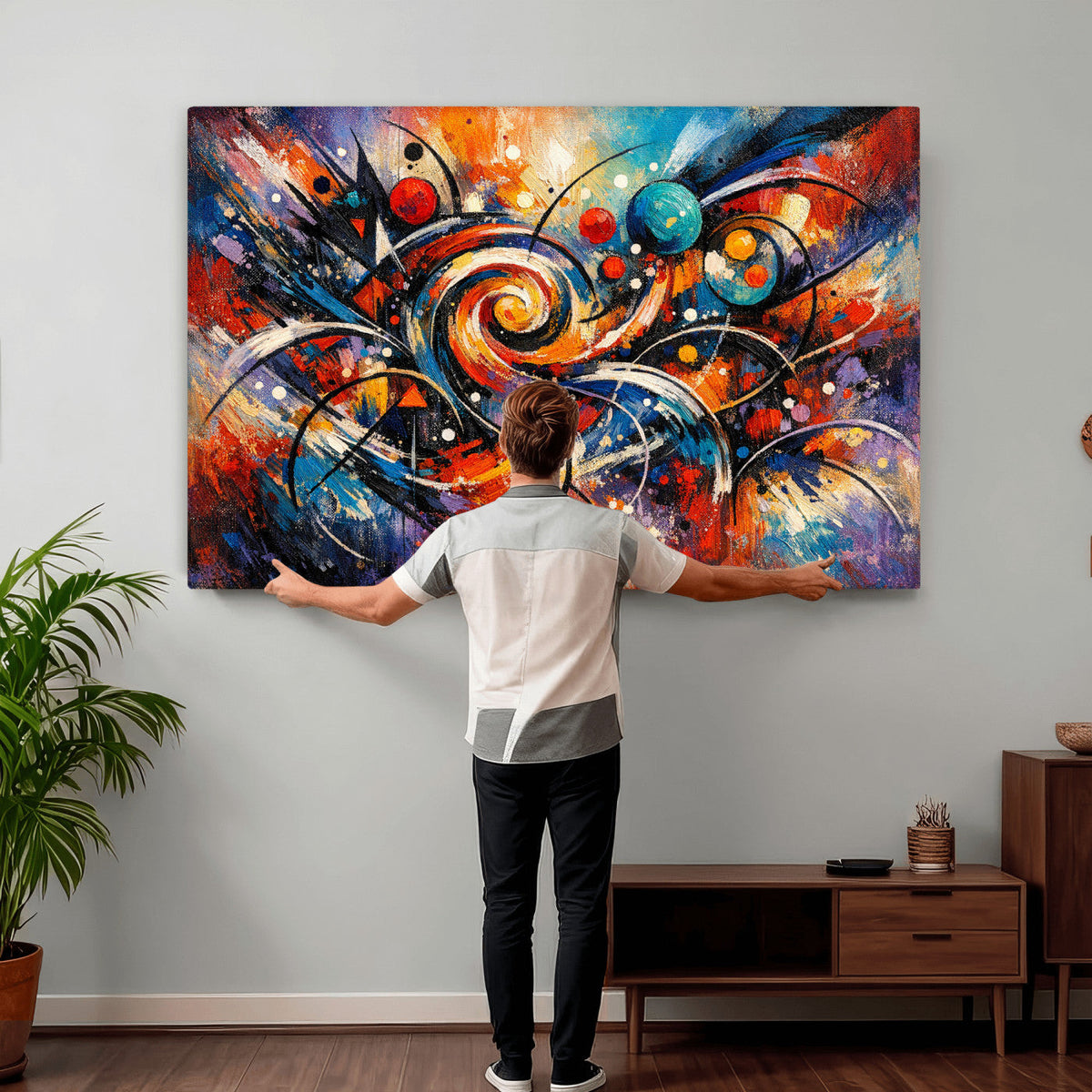 Geometric Abstract Wall Art Canvas Print, Orange Blue