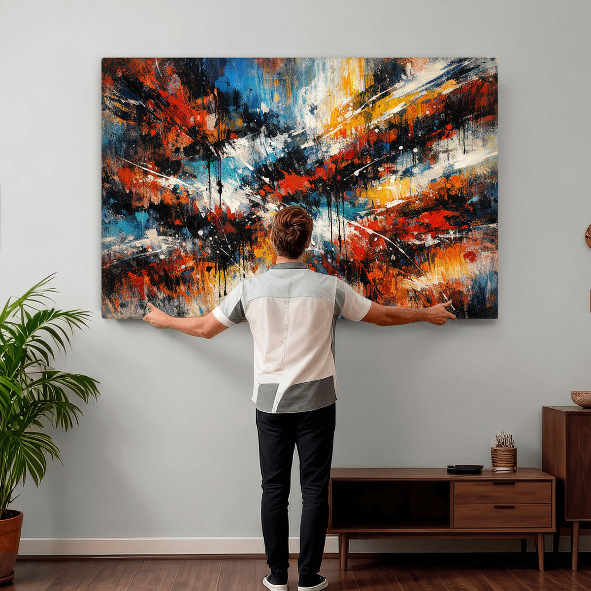 Lyrical Abstract Wall Art Canvas Print, Orange Blue Abstract