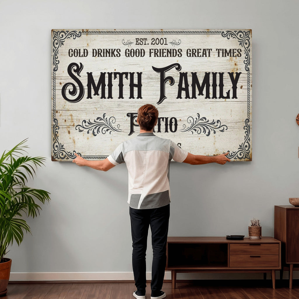 Custom Family Patio Sign Canvas, Personalized Rustic Backyard Decor