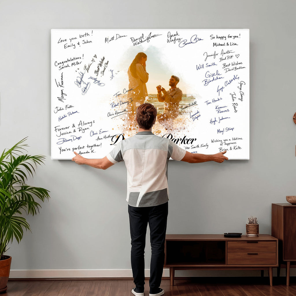 Wedding Signature Guest Book Canvas, Personalized Couple Photo Art