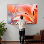 Peach Lily Canvas Wall Art, Coral Pink Flower Macro Photo Print, Botanical Decor