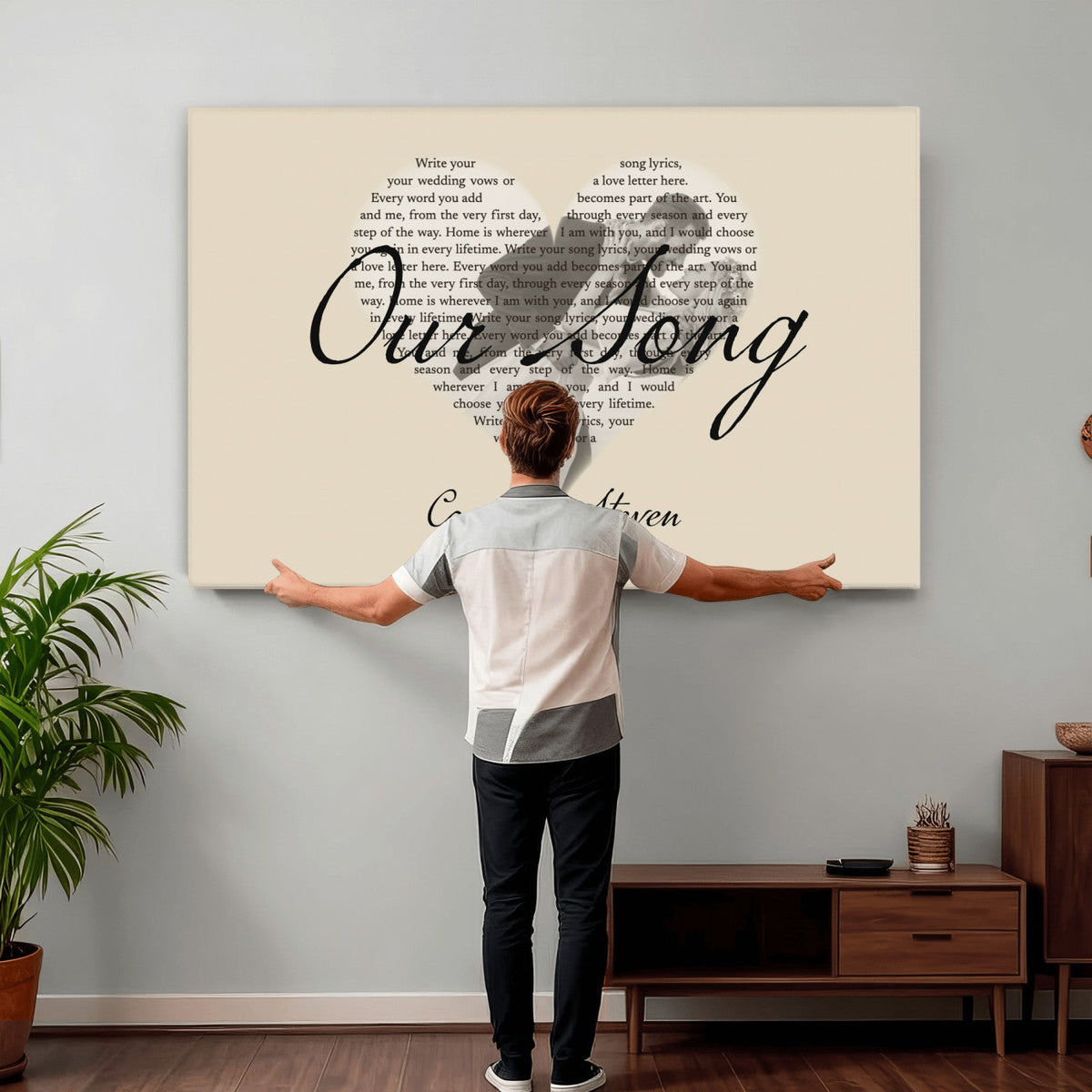 Lyrics Heart Canvas Print, Personalized Song Lyrics and Photo Wall Art