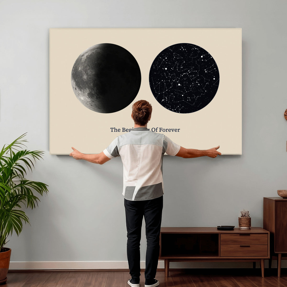 Moon and Stars Canvas Print, Personalized Moon Phase and Star Map Art