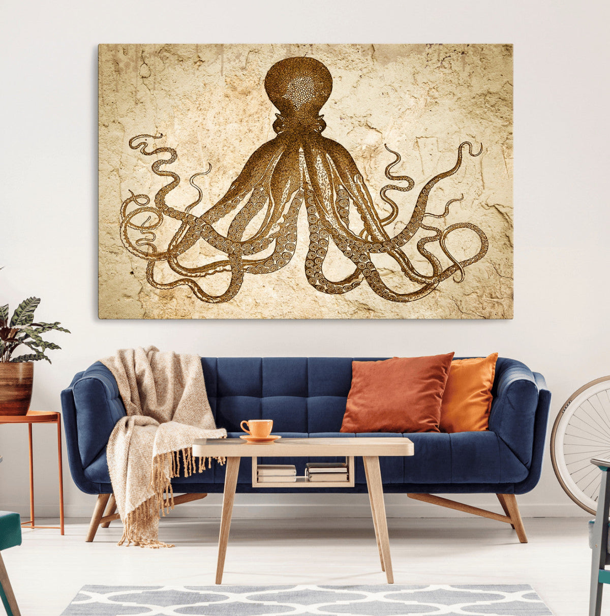 Sepia Octopus Wall Art Abstract Animal Canvas Print