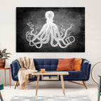 Black White Octopus Wall Art Canvas Print