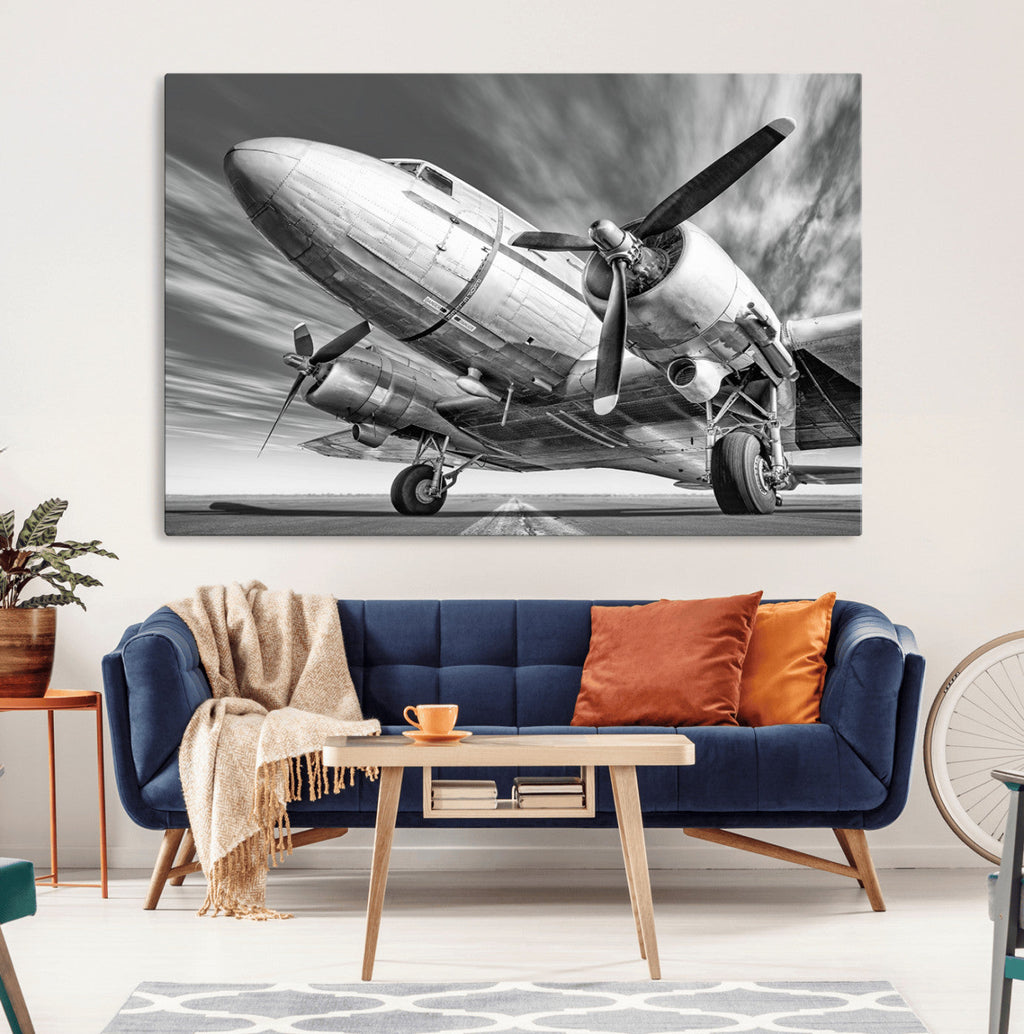 Vintage Airplane on Runway Canvas Print