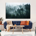 Misty Forest Wall Art | Serene Green Landscape Canvas Print