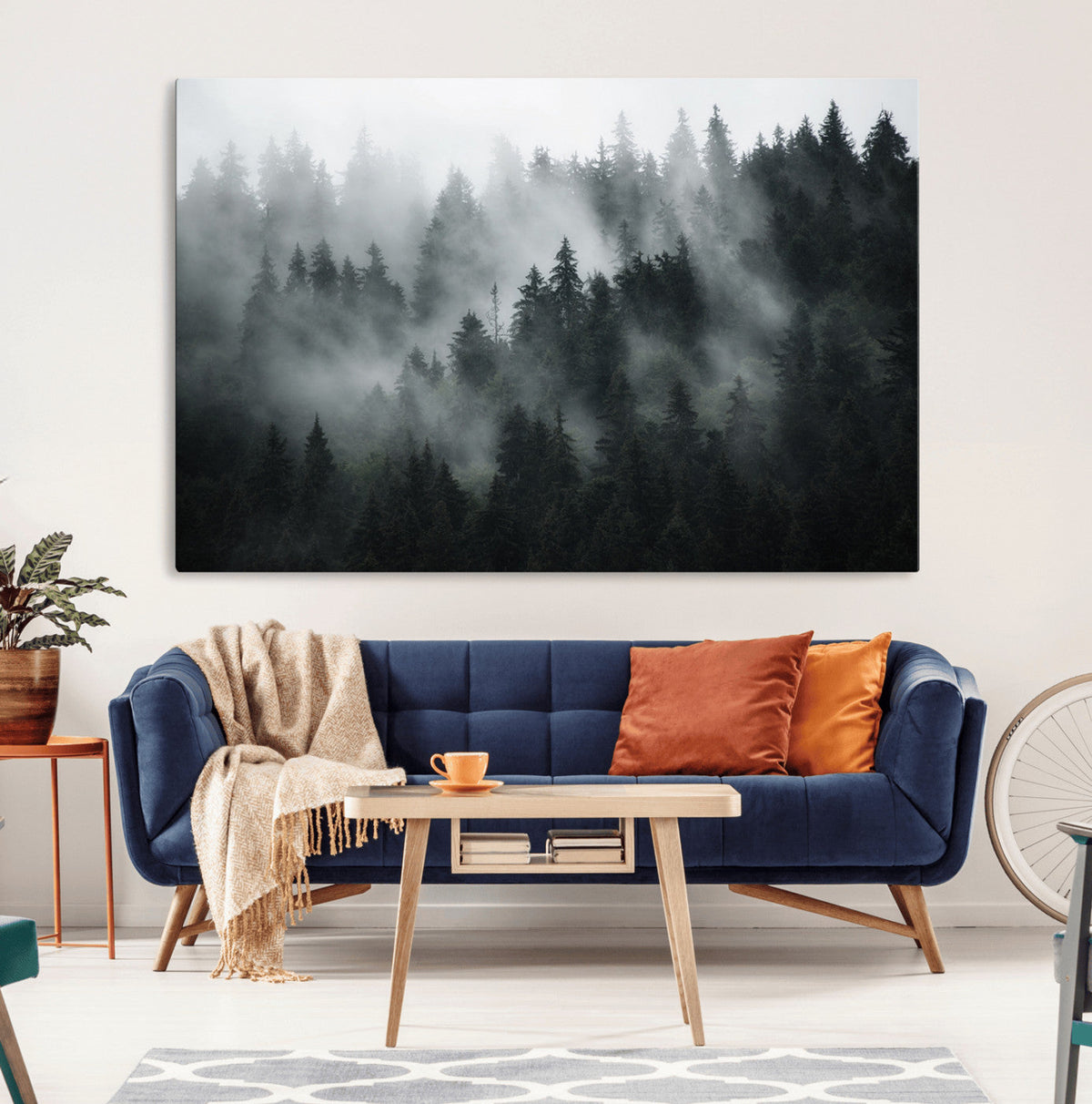 Foggy Forest Wall Art Canvas Print | 3 Panel Large Misty Landscape