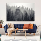 Misty Forest Canvas Wall Art | Monochrome Triptych Pine Tree Print