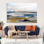Abstract Landscape Wall Art Canvas | 3 Panel Modern Blue, Gold and White Canvas Art