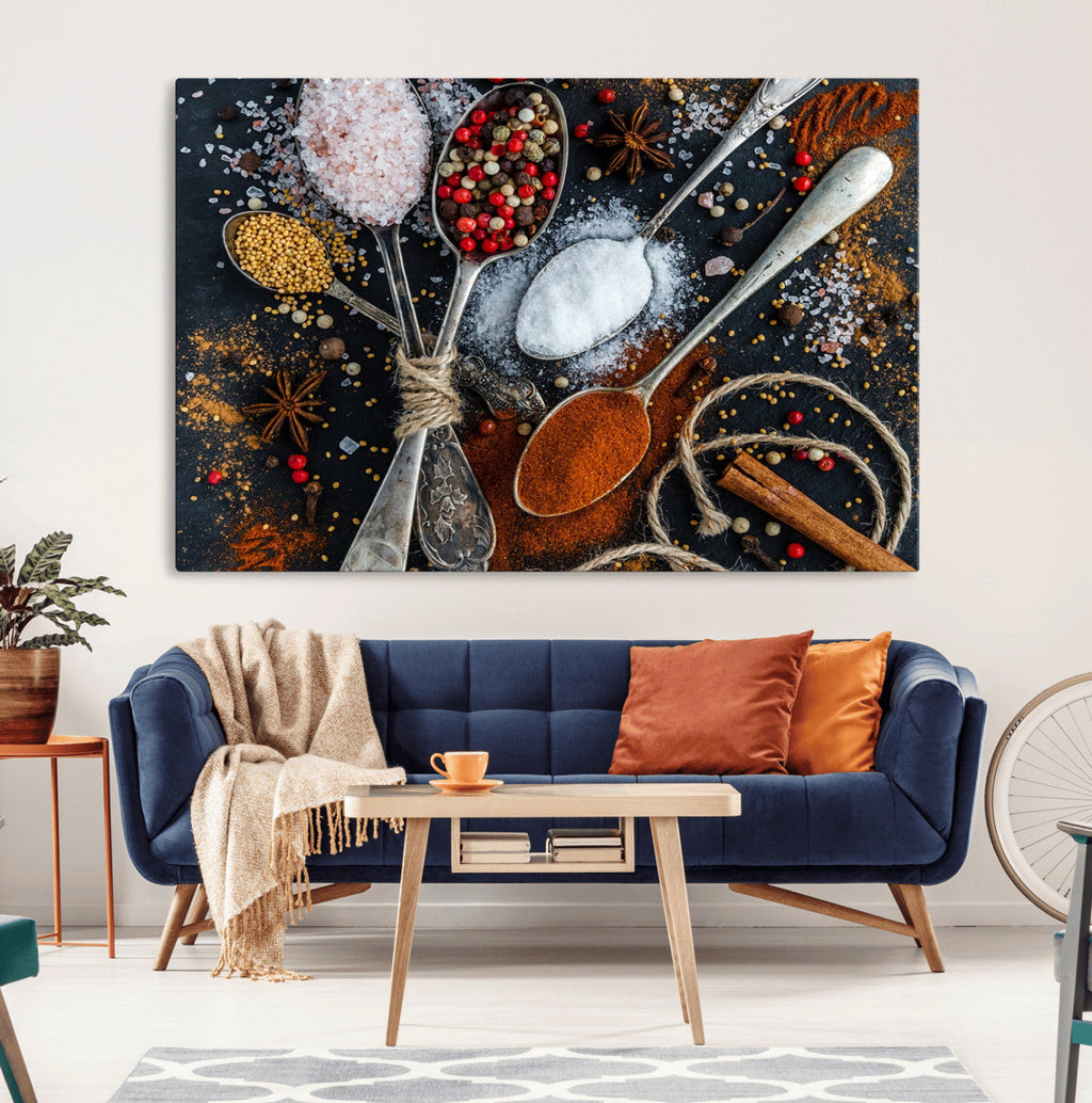 Spices and Seasonings Canvas Wall Art | Colorful Triptych Kitchen Decor