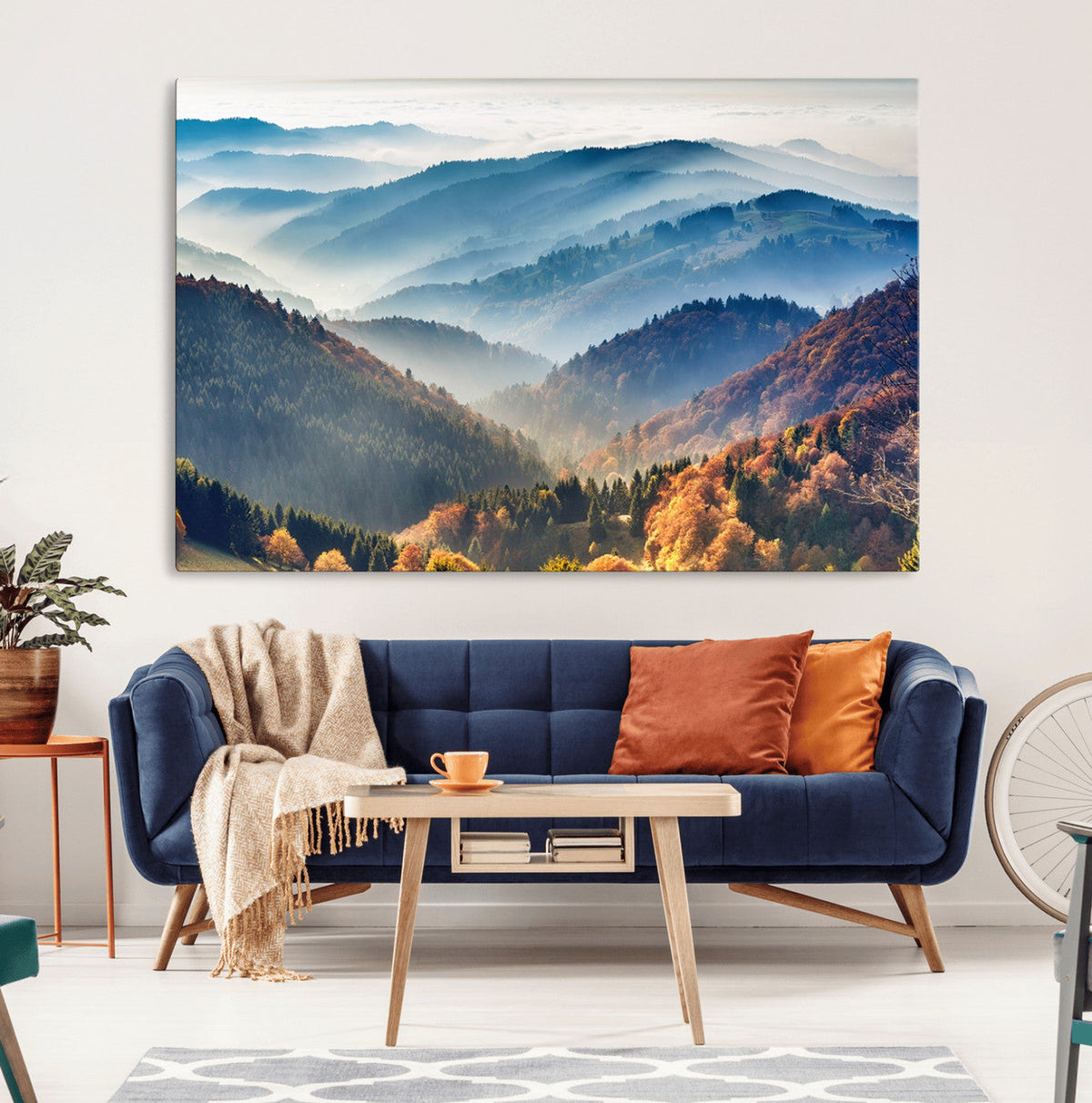 Misty Mountain Sunrise Triptych Canvas Print | Autumn Landscape Wall Art