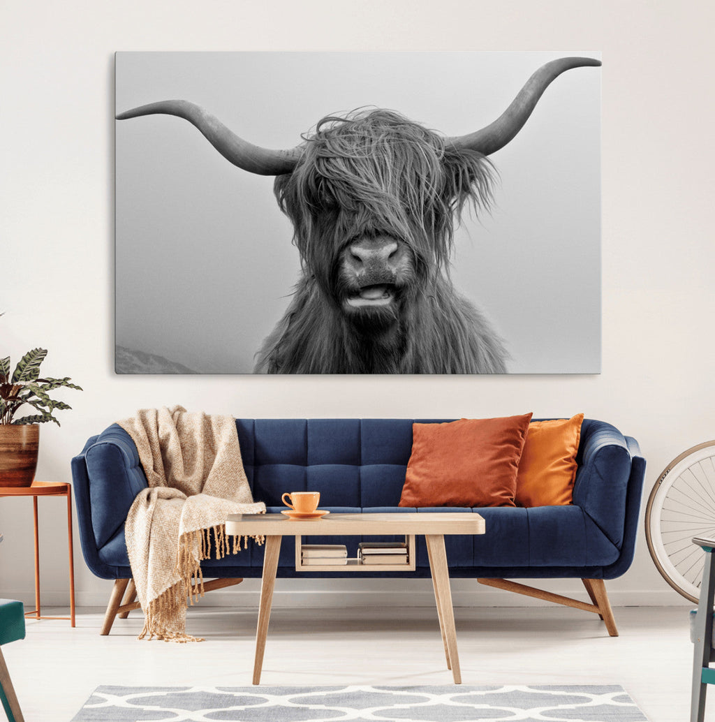 Texas Cow Wall Art Canvas, Texas Longhorn Cattle Canvas Print