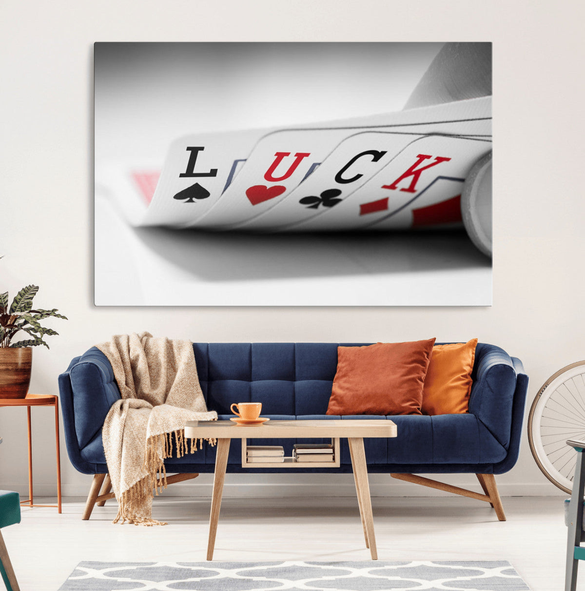 Framed Lucky Poker Cards Canvas | Modern Triptych Wall Art for Game Rooms