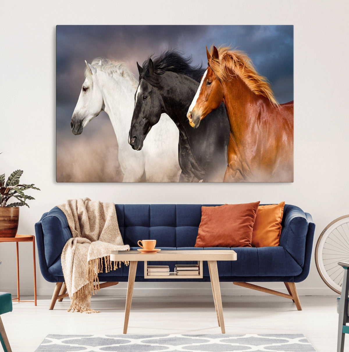 Animal Wall Art Three Horses Farmhouse Art Canvas Print