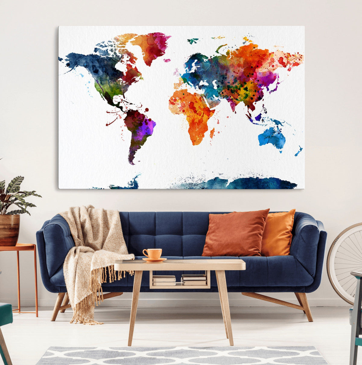 Bold Colorful World Map Canvas Print | Detailed Map of the World Wall Art
