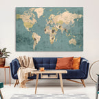 Classic World Map Canvas Print | Framed Vintage Map Wall Art