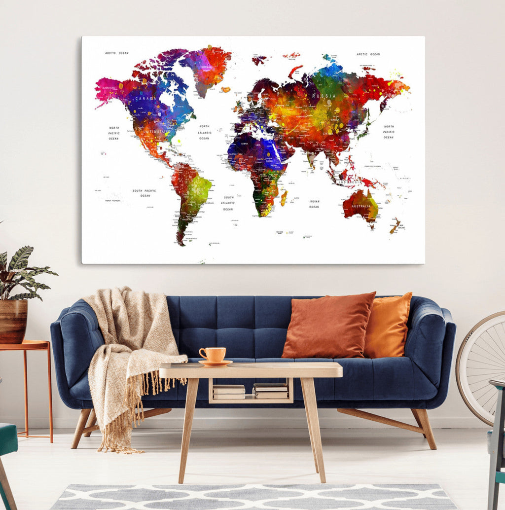 World Map Canvas Print | Detailed Map of the World Wall Art