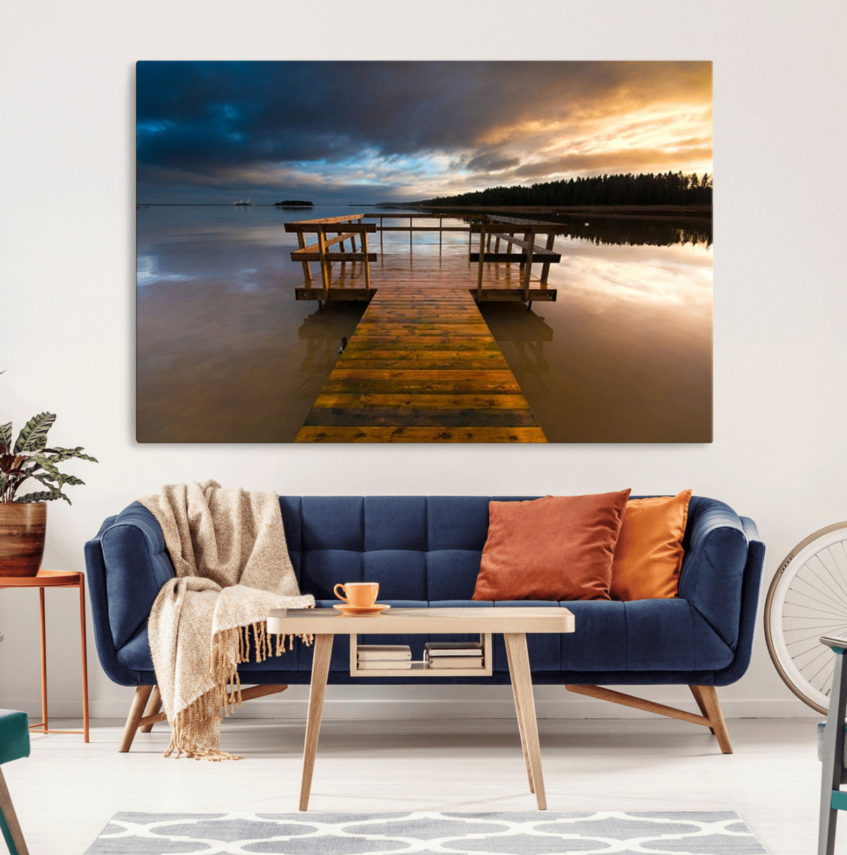Serene Lake Pier at Sunset Canvas Print | Landscape Wall Art | Ready to Hang