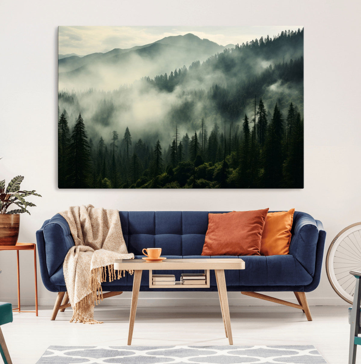Captivating Misty Forest Wall Art Premium Canvas Print, A Foggy and Serene Atmosphere