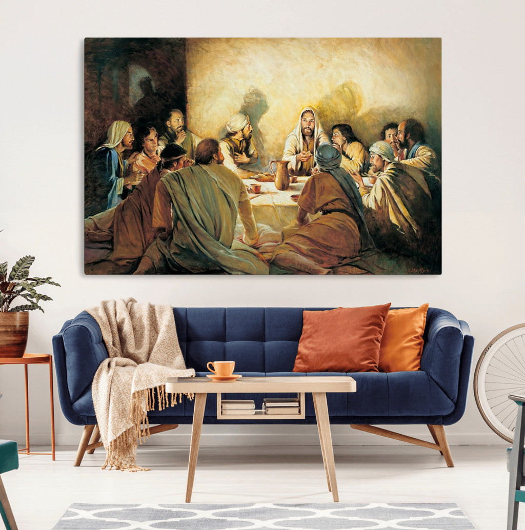 Last Supper Wall Art Canvas Print, Framed Jesus Artwork, Sacred Dining Scene