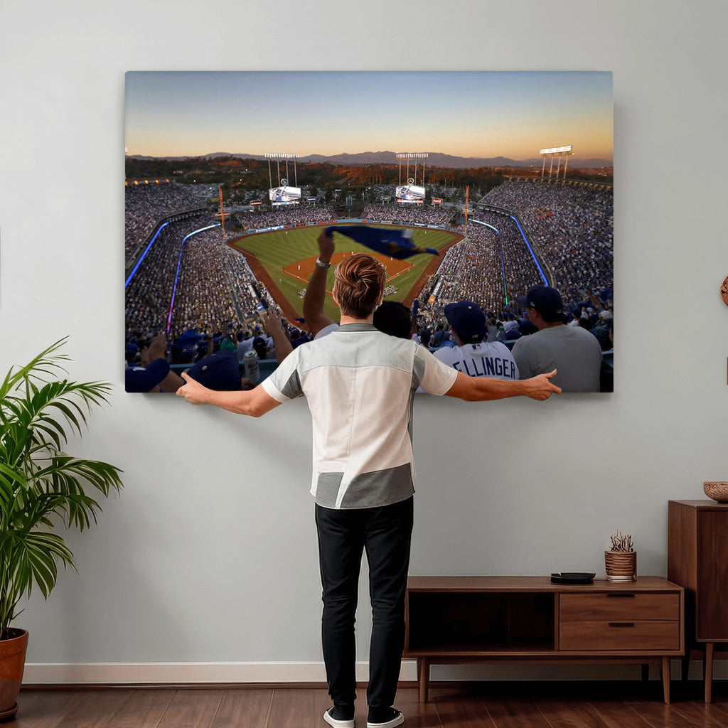Dodger Stadium Sunset Game Triple Canvas Wall Art, Los Angeles Dodgers MLB Match