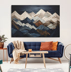 Rustic Mountain Landscape Wall Art Canvas Print, Framed 3D Wooden Effect Mountain Art