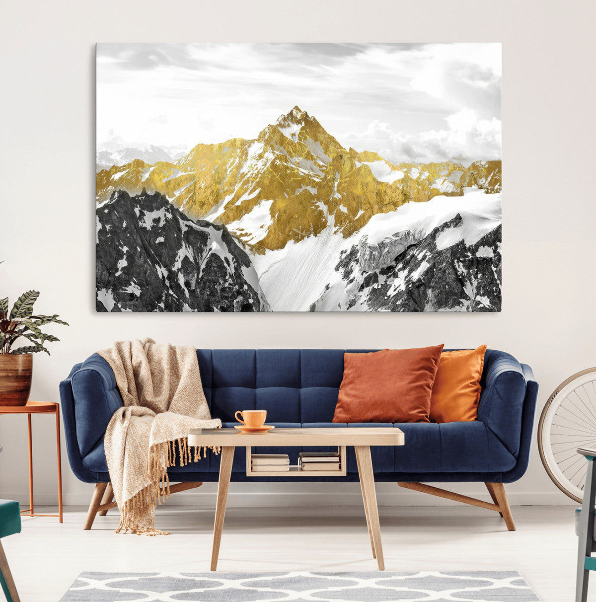 Gold Abstract Mountains Wall Art Print on Canvas, Nature Wall Art Print