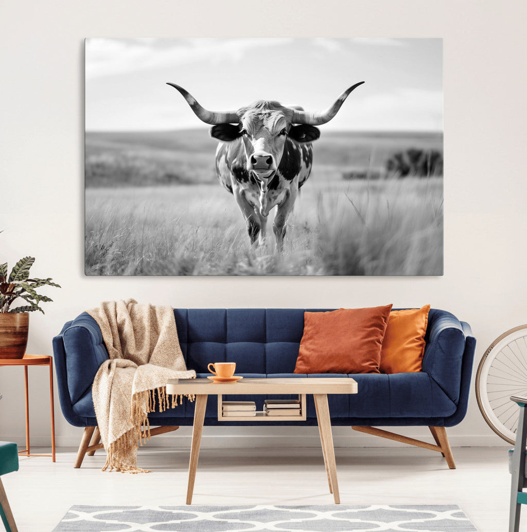 Texas Cow Longhorn Wall Art Canvas Print for Farm House Wall Art, Framed and Ready to Hang