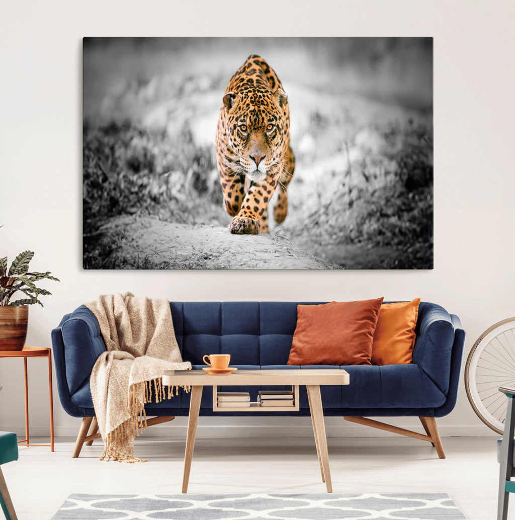 Jaguar Wall Art Canvas Print, Majestic Big Cat in Focused Pursuit