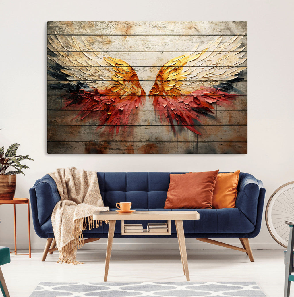 Abstract Angel Wings Canvas Wall Art, Modern Angelic Wings Decor, Framed and Ready to Hang