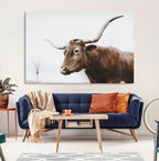 Rustic Bull Wall Art Canvas Print, Modern Longhorn Farmhouse Animal Decor