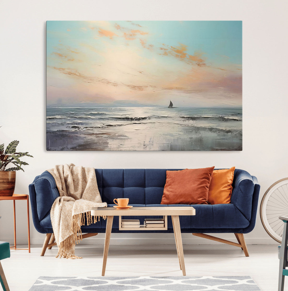Abstract Ocean Wall Art, Boat Wall Art Canvas Print