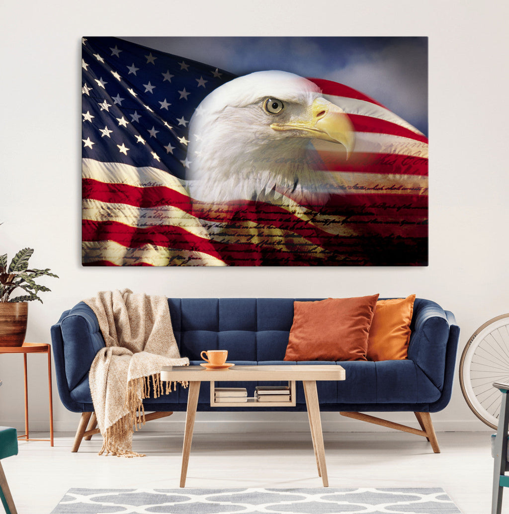 American Flag Eagle Symbol Wall Art Canvas Print, Patriotic American Flag Eagle Wall Art