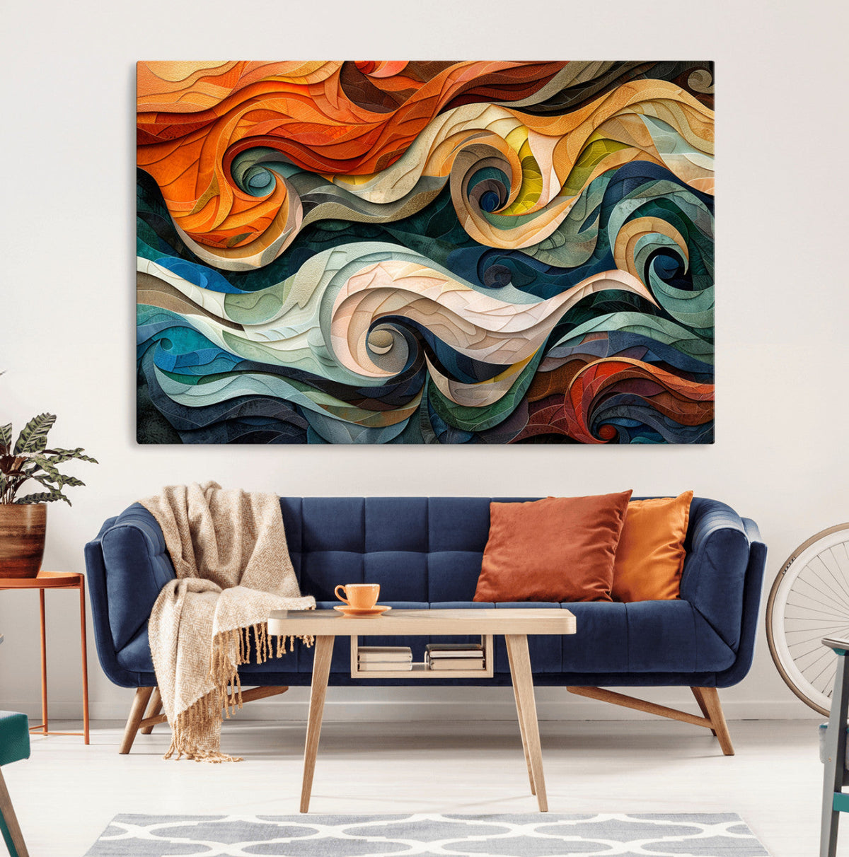 Abstract Wave Wall Art, Ready to Hang Framed Canvas Print | Extra Large 3 Piece Canvas Wall Art