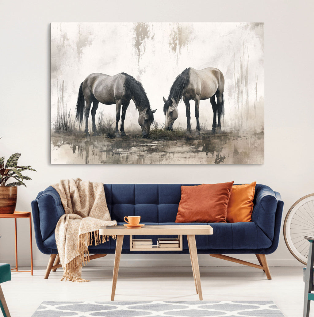 Chinese Ink Style Vintage Horses Wall Art Canvas Print