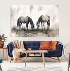 Chinese Ink Style Vintage Horses Wall Art Canvas Print
