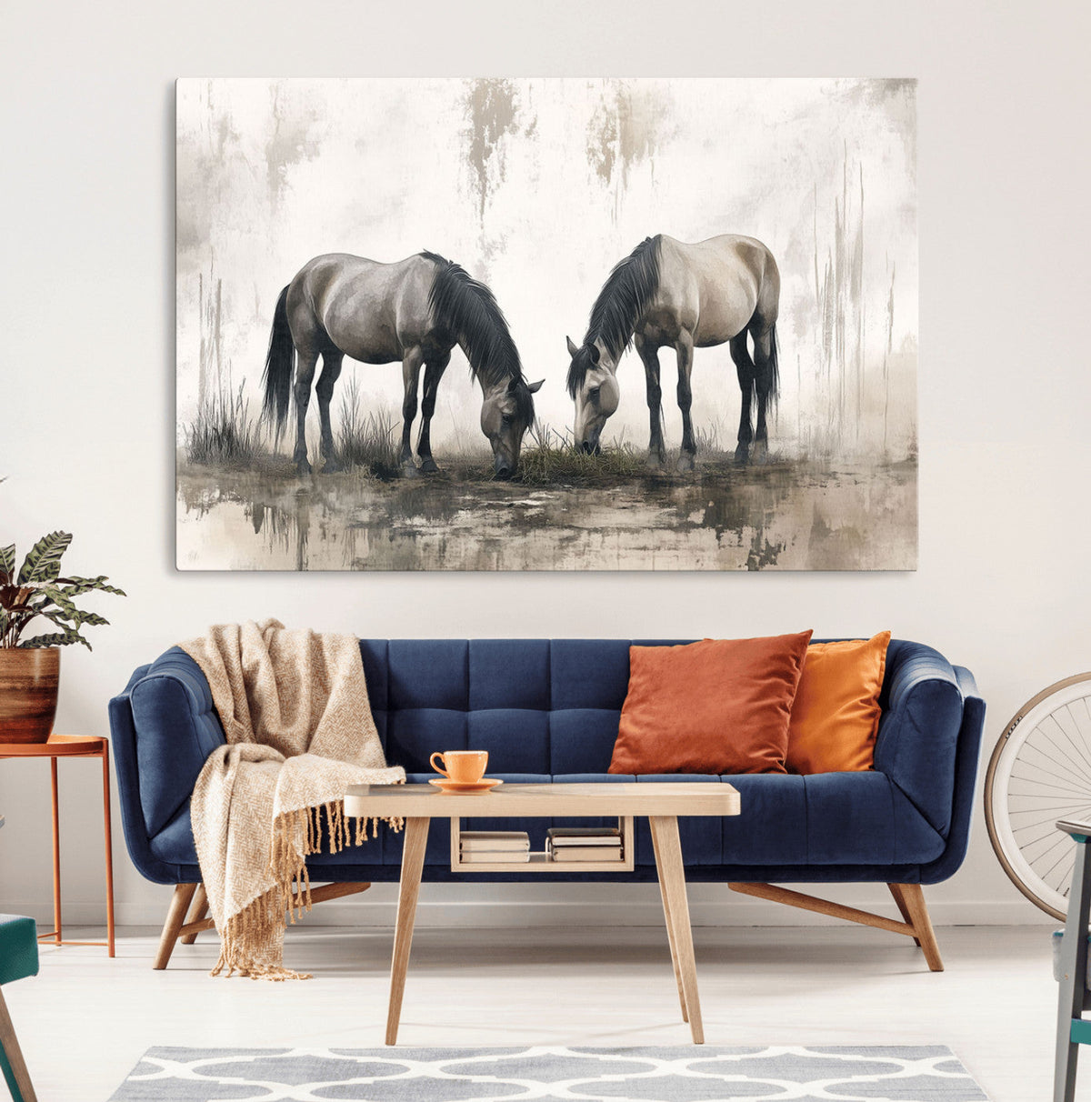 Chinese Ink Style Vintage Horses Wall Art Canvas Print