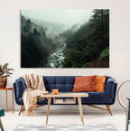 Misty Forest Wall Art, Tranquil Nature Landscape, Ready to Hang | Extra Large 3 Piece Canvas Wall Art
